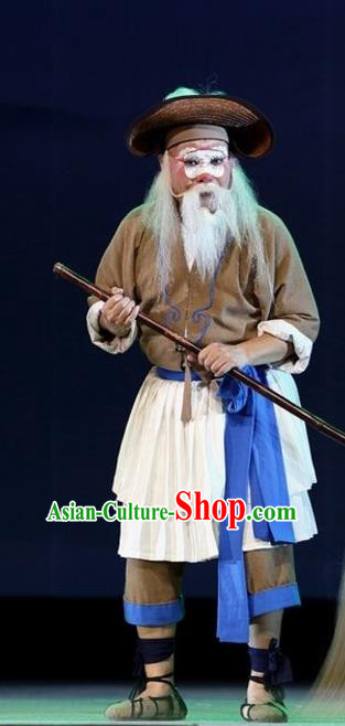 The Jade Hairpin Chinese Sichuan Opera Old Man Apparels Costumes and Headpieces Peking Opera Boatman Garment Clothing