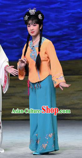 Chinese Beijing Opera Village Girl Apparels Costumes and Headpieces Traditional Peking Opera Ma Zu Xiao Dan Dress Xiao Ni Garment