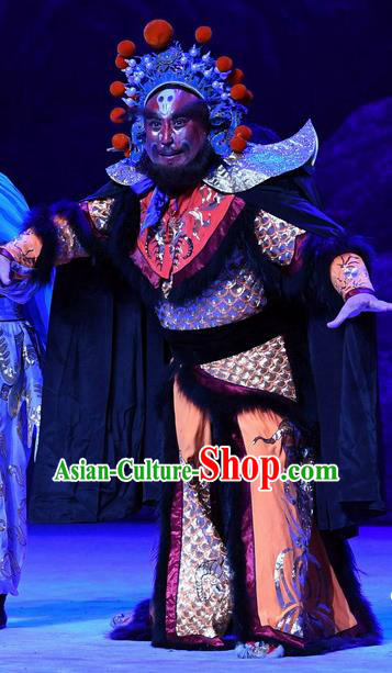 Ma Zu Chinese Peking Opera Monster Armor Garment Costumes and Headwear Beijing Opera Martial Male Apparels Clothing