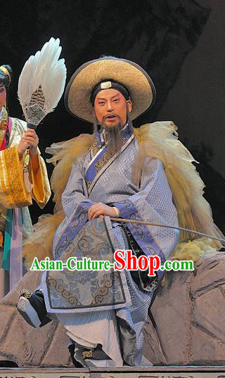 Xi Zhao Qi Shan Chinese Sichuan Opera Old Man Apparels Costumes and Headpieces Peking Opera Military Counsellor Zhuge Liang Garment Clothing