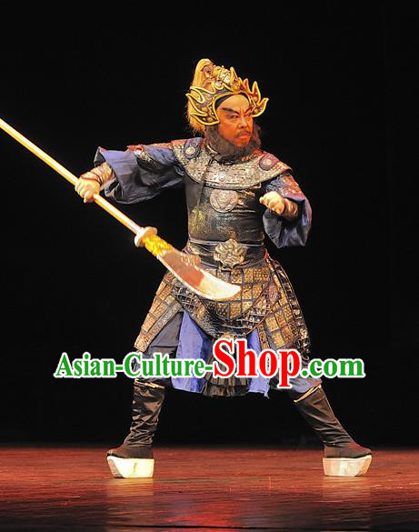 Xi Zhao Qi Shan Chinese Sichuan Opera Martial Male Apparels Costumes and Headpieces Peking Opera General Wei Yan Armor Garment Clothing