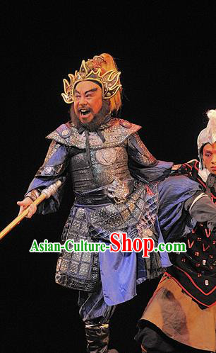Xi Zhao Qi Shan Chinese Sichuan Opera Martial Male Apparels Costumes and Headpieces Peking Opera General Wei Yan Armor Garment Clothing