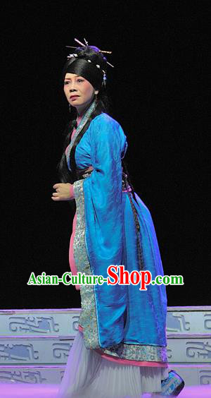 Chinese Sichuan Opera Young Female Garment Costumes and Hair Accessories Xi Zhao Qi Shan Traditional Peking Opera Actress Blue Dress Apparels