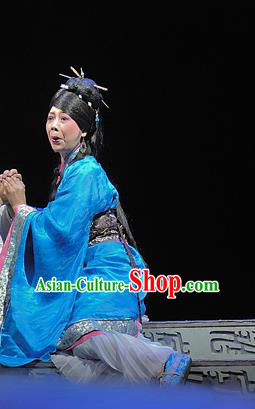 Chinese Sichuan Opera Young Female Garment Costumes and Hair Accessories Xi Zhao Qi Shan Traditional Peking Opera Actress Blue Dress Apparels