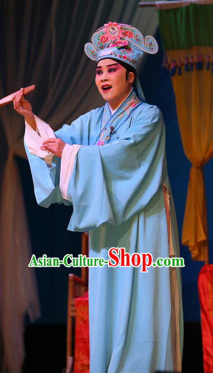 The Lotus Lantern Chinese Sichuan Opera Scholar Liu Wenxi Apparels Costumes and Headpieces Peking Opera Young Male Garment Xiaosheng Clothing