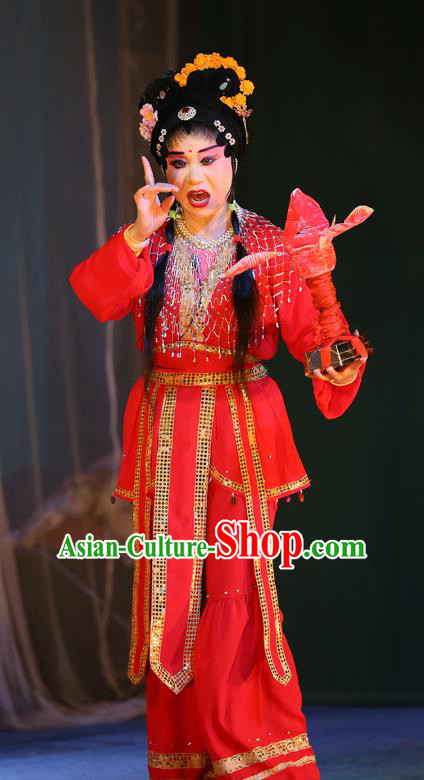 Chinese Sichuan Opera Servant Girl Garment Costumes and Hair Accessories The Lotus Lantern Traditional Peking Opera Xiaodan Red Dress Apparels