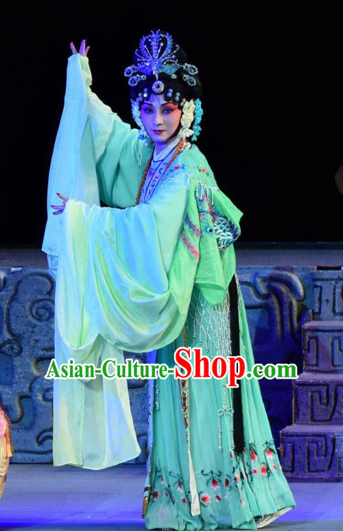Chinese Sichuan Opera Diva Xi Hui Garment Costumes and Hair Accessories Qing Yun Palace Traditional Peking Opera Rani Dress Noble Female Apparels