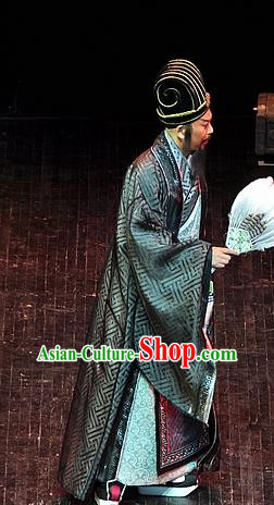Xi Zhao Qi Shan Chinese Sichuan Opera Military Counsellor Zhuge Liang Apparels Costumes and Headpieces Peking Opera Strategist Garment Laosheng Clothing