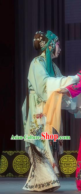 Chinese Sichuan Opera Distress Maiden Garment Costumes and Hair Accessories Da Hong Tai Traditional Peking Opera Young Female Dress Actress Geng Niang Apparels