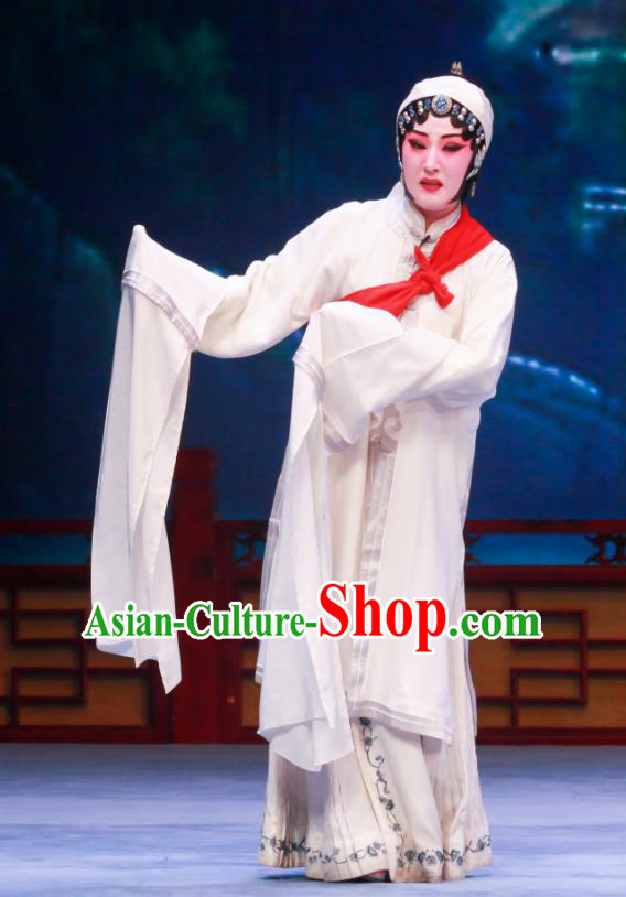 Chinese Ping Opera Distress Maiden Apparels Costumes and Headpieces Shao Gu Ji Traditional Pingju Opera Young Female White Dress Garment