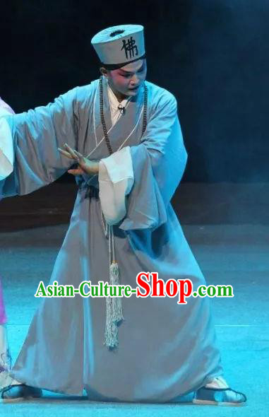 Mother of Mu Lian Chinese Sichuan Opera Monk Apparels Costumes and Headpieces Peking Opera Xiaosheng Garment Young Male Clothing