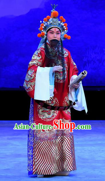 Mrs Anguo Chinese Peking Opera Elderly Male Han Shizhong Garment Costumes and Headwear Beijing Opera Official Apparels Clothing