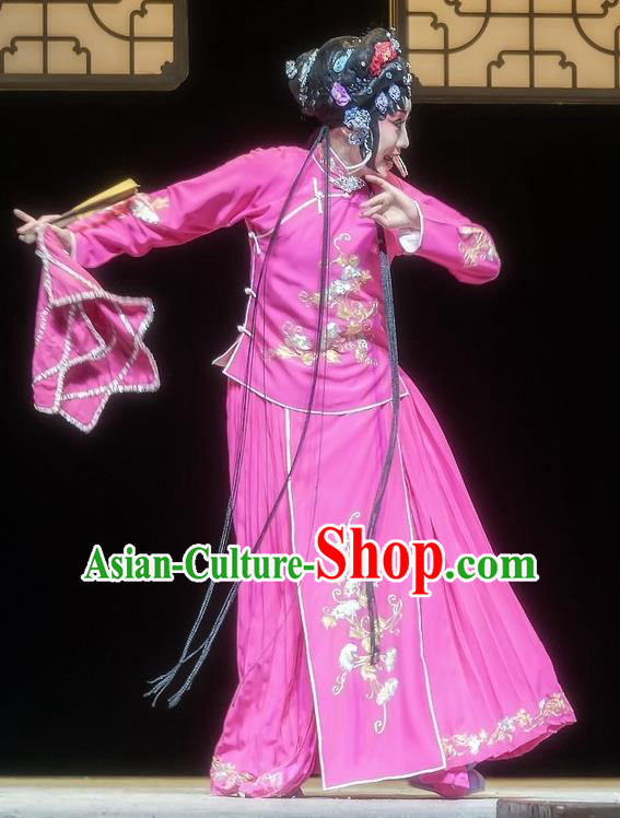 Chinese Sichuan Opera Diva Liu Siniang Garment Costumes and Hair Accessories Mother of Mu Lian Traditional Peking Opera Actress Rosy Dress Apparels