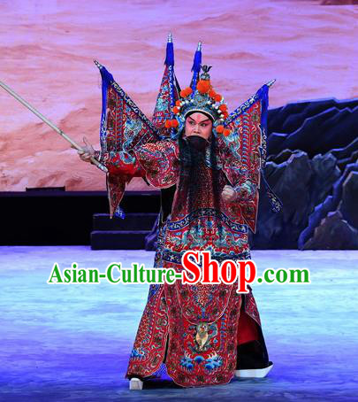Mrs Anguo Chinese Peking Opera General Kao Armor Suit with Flags Garment Costumes and Headwear Beijing Opera Elderly Male Han Shizhong Apparels Clothing