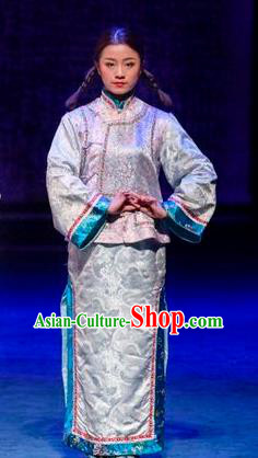 Chinese Sichuan Opera Servant Girl Garment Costumes and Hair Accessories Scholar of Ba Shan Traditional Peking Opera Young Lady Dress Apparels