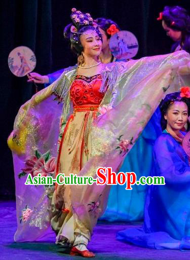 Chinese Sichuan Opera Geisha Garment Costumes and Hair Accessories Scholar of Ba Shan Traditional Peking Opera Actress Ni Chang Dress Apparels
