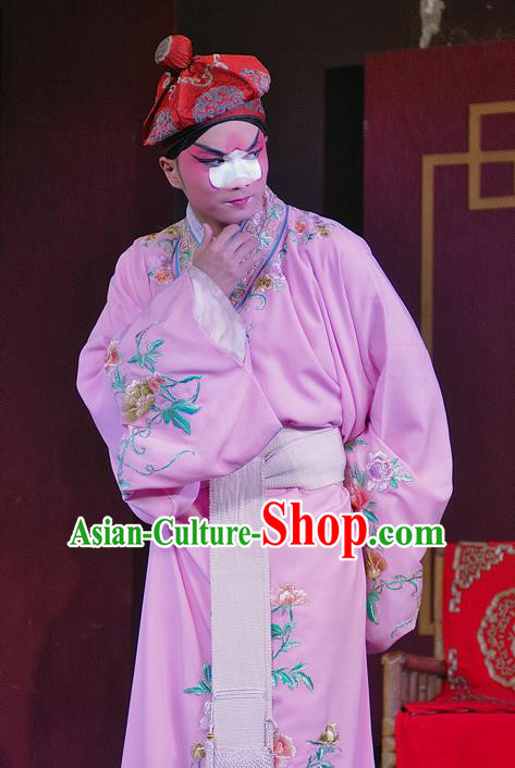 Chinese Sichuan Opera Young Male Apparels Costumes and Headpieces Peking Opera Clown Garment Pink Robe Clothing