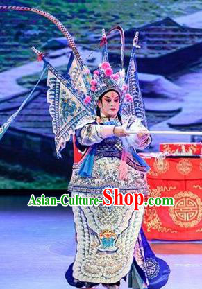 Yuan Men Zhan Zi Chinese Sichuan Opera General Yang Zongbao Apparels Costumes and Headpieces Peking Opera Military Officer Garment Kao Clothing with Flags