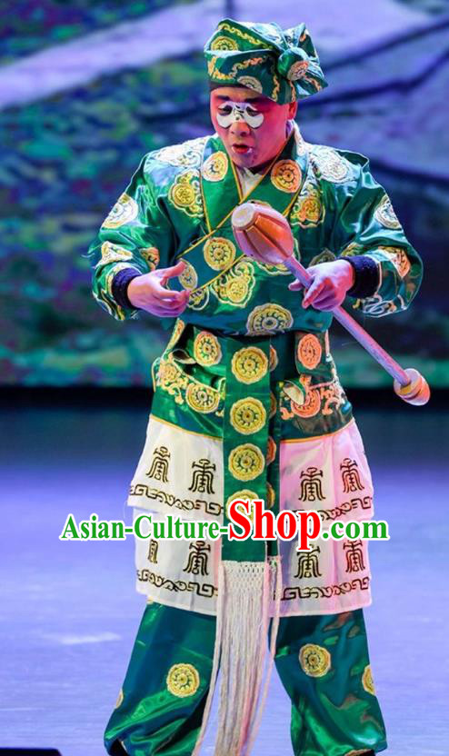 Yuan Men Zhan Zi Chinese Sichuan Opera Chou Role Apparels Costumes and Headpieces Peking Opera Soldier Garment Figurant Clothing