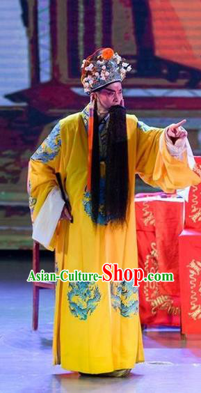 Yuan Men Zhan Zi Chinese Sichuan Opera Monarch Apparels Costumes and Headpieces Peking Opera Emperor Garment Elderly Male Clothing