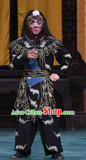 Xiangmei Temple Chinese Peking Opera Martial Male Garment Costumes and Headwear Beijing Opera Wusheng Apparels Takefu Black Clothing