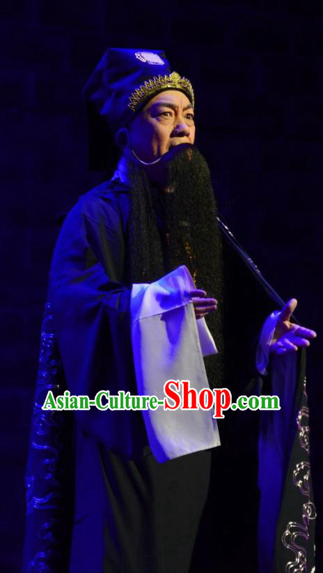Love Bell Tower Chinese Peking Opera Shaikh Garment Costumes and Headwear Beijing Opera Laosheng Apparels Elderly Male Clothing