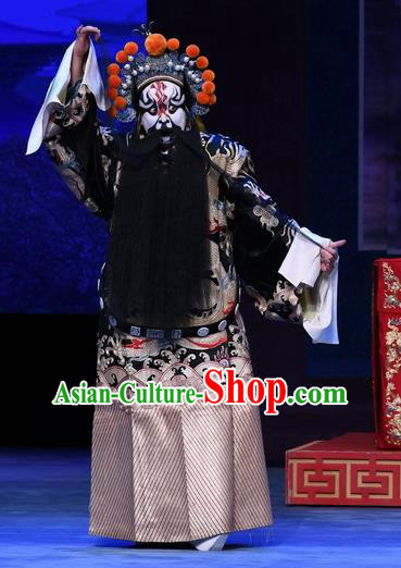 Chinese Peking Opera General Luo Cheng Garment Costumes and Headwear Beijing Opera Elderly Male Apparels Clothing Python Embroidered Robe