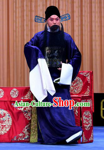 Gold Turtle Fishing Chinese Peking Opera Minister Garment Costumes and Headwear Beijing Opera Magistrate Zhang Xuan Apparels Official Clothing