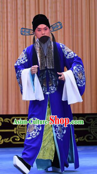 Gold Turtle Fishing Chinese Peking Opera Official Garment Costumes and Headwear Beijing Opera Apparels Magistrate Zhang Xuan Clothing