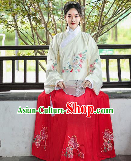 Chinese Ming Dynasty Young Lady Historical Costumes Traditional Hanfu Dress Ancient Patrician Female Blouse and Skirt Apparels