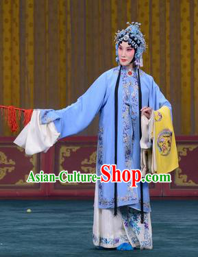 Chinese Beijing Opera Hua Tan Apparels Costumes and Headdress Changban Po Hanjin Kou Traditional Peking Opera Actress Dress Rani Gan Garment