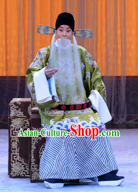 Da Bao Guo Er Jin Gong Chinese Peking Opera Official Garment Costumes and Headwear Beijing Opera Laosheng Yang Bo Apparels Elderly Male Clothing