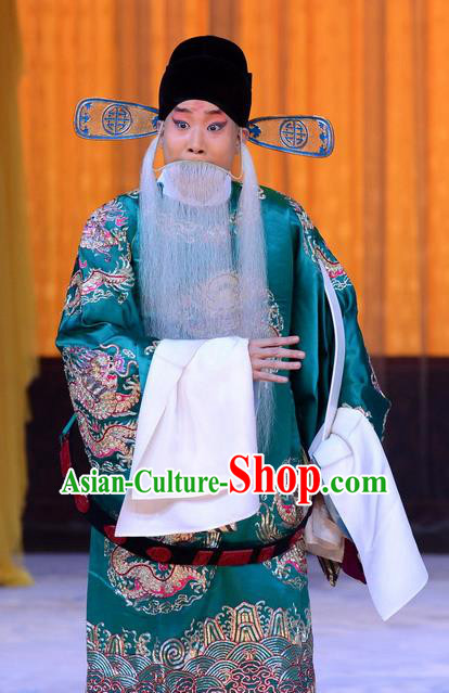 Da Bao Guo Er Jin Gong Chinese Peking Opera Laosheng Garment Costumes and Headwear Beijing Opera Elderly Male Apparels Official Yang Bo Clothing