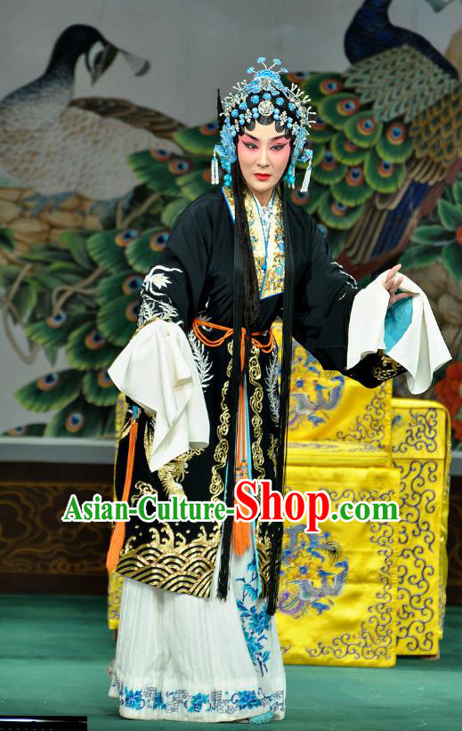 Chinese Beijing Opera Tsing Yi Li Yanfei Apparels Costumes and Headdress Da Bao Guo Er Jin Gong Traditional Peking Opera Noble Consort Dress Diva Garment