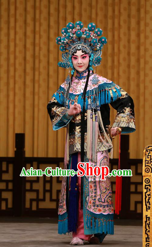 Chinese Beijing Opera Wudan Apparels Costumes and Headdress Da Bao Guo Er Jin Gong Traditional Peking Opera Martial Female Dress Garment