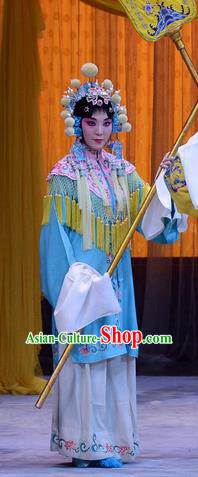 Chinese Beijing Opera Court Maid Apparels Costumes and Headdress Da Bao Guo Er Jin Gong Traditional Peking Opera Xiaodan Dress Garment