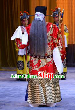 Da Bao Guo Er Jin Gong Chinese Peking Opera Elderly Male Garment Costumes and Headwear Beijing Opera Treacherous Official Li Liang Apparels Clothing