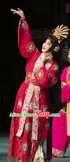 Chinese Beijing Opera Diva Apparels Costumes and Headpieces Tai Zhen Wai Zhuan Traditional Peking Opera Young Female Yang Yuhuan Garment Red Dress