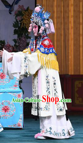 Chinese Beijing Opera Actress Apparels Costumes and Headdress Sacrifice Zhao Shi Gu Er Traditional Peking Opera Court Maid Dress Garment