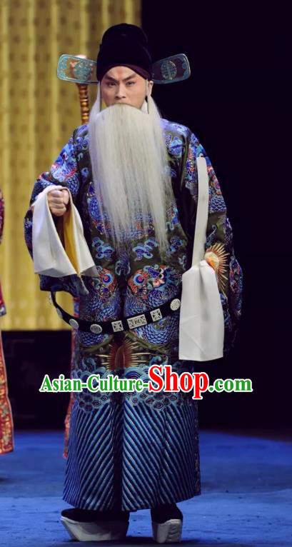 Sacrifice Zhao Shi Gu Er Chinese Peking Opera Old Official Garment Costumes and Headwear Beijing Opera Elderly Minister Apparels Clothing