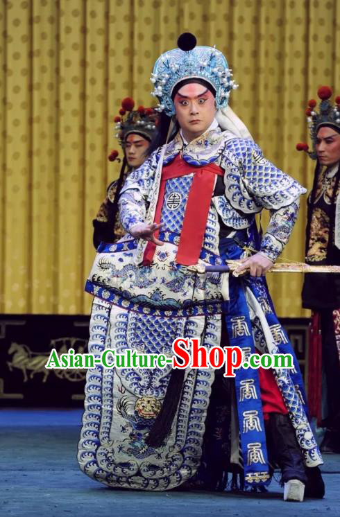 Sacrifice Zhao Shi Gu Er Chinese Peking Opera General Han Jue Armor Garment Costumes and Headwear Beijing Opera Martial Male Apparels Clothing