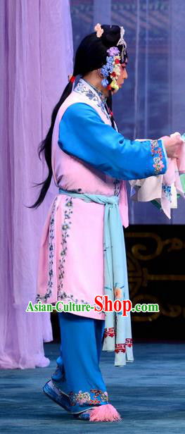 Chinese Beijing Opera Maidservant Apparels Costumes and Headdress The Unicorn Purse Traditional Peking Opera Xiaodan Dress Servant Female Garment