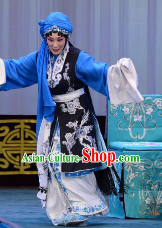 Chinese Beijing Opera Distress Maiden Apparels Costumes and Headdress The Unicorn Purse Traditional Peking Opera Diva Han Xiangling Dress Garment