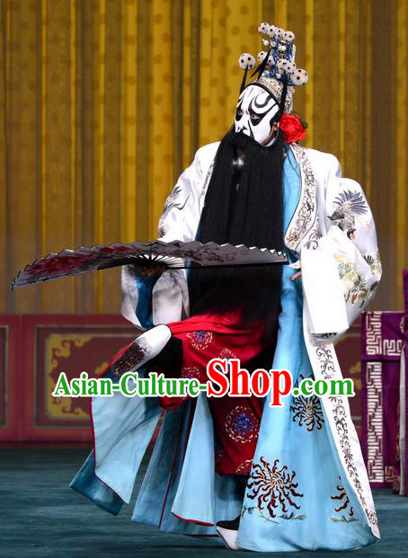 Yan Yang Tower Chinese Peking Opera Elderly Male Garment Costumes and Headwear Beijing Opera Chancellor Gao Qiu Apparels Clothing