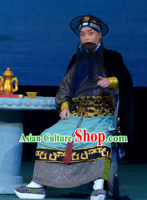 Xi Shi Chinese Peking Opera Elderly Male Garment Costumes and Headwear Beijing Opera Swordsman Fan Li Apparels Clothing