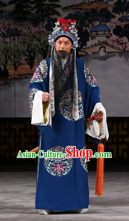 Xi Shi Chinese Peking Opera Elderly Male Fan Li Garment Costumes and Headwear Beijing Opera Laosheng Apparels Official Clothing
