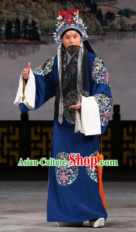 Xi Shi Chinese Peking Opera Elderly Male Fan Li Garment Costumes and Headwear Beijing Opera Laosheng Apparels Official Clothing