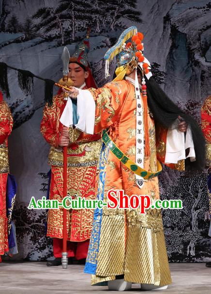 Xi Shi Chinese Peking Opera King Fu Chai Garment Costumes and Headwear Beijing Opera Emperor Python Embroidered Robe Apparels Clothing