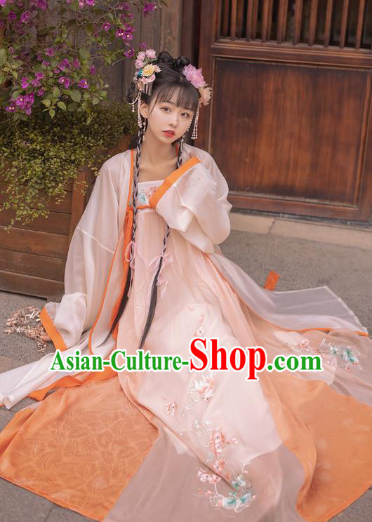Traditional Chinese Ancient Tang Dynasty Noble Lady Apparels Historical Costumes Royal Princess Embroidered Hanfu Dress Complete Set