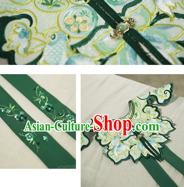 Traditional Chinese Ming Dynasty Noble Female Apparels Ancient Royal Princess Embroidered Green Hanfu Dress Historical Costumes